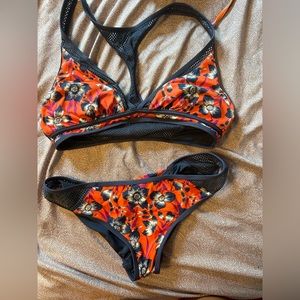 Orange and navy blue bikini